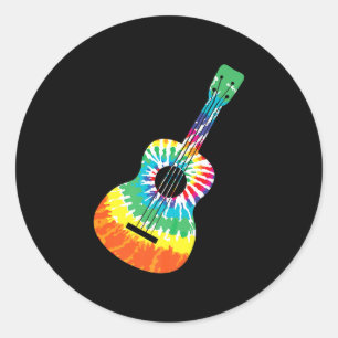 Adesivo Redondo Diversão Hippie Rainbow Tie Dye Acoustic Guitar Pr