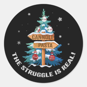 Adesivo Redondo Diversão italiana de natal Cannoli e Pasta Design
