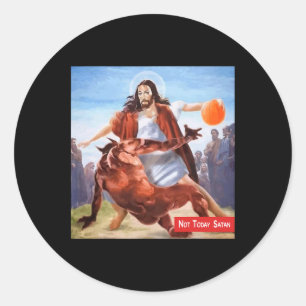 Adesivo Redondo Diversão Não Hoje Satã Jesus Cruzando Basquete