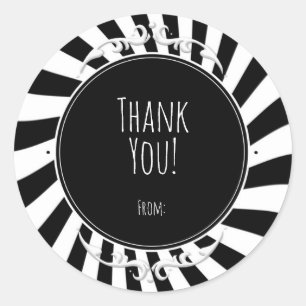 Adesivo Redondo Diversão Preto e Branco Listras Caprichosas Festa 