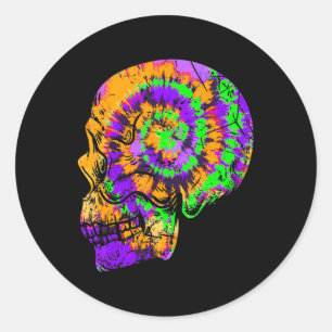 Adesivo Redondo Diversão Tie Dye Caveira Festiva Halloween Roxo Ve