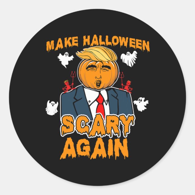 Adesivo Redondo Diversão Trump Halloween Torna o Halloween Assusta (Frente)