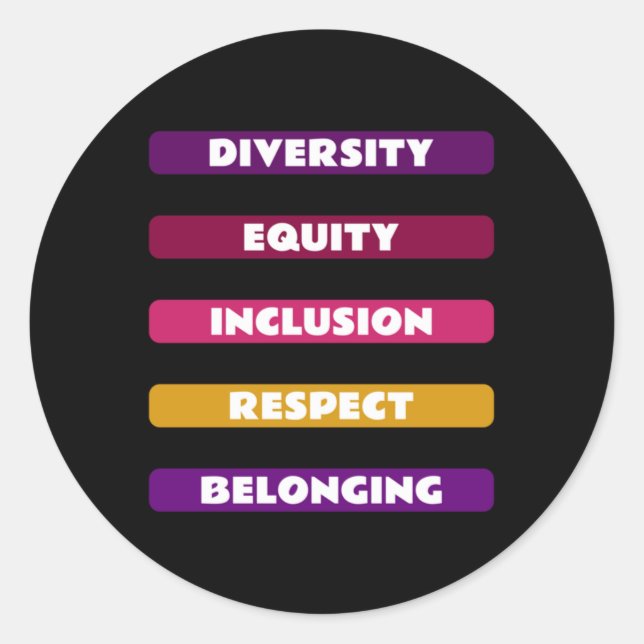 Adesivo Redondo Diversity Equity Inclusion Respect Belonging Pack  (Frente)