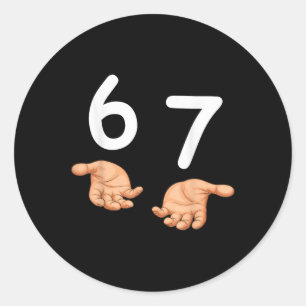 Adesivo Redondo Divertido 67 Mãos Seis Sete Meme Número 6 E 7 Gera