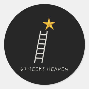 Adesivo Redondo Divertido 67 Meme Seis Sete Procura Céu Espiritual