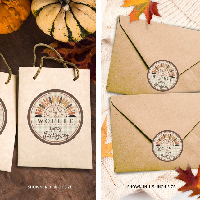 Adesivo Redondo Divertido Ação de Graças Plaid Rústico (Criador carregado)