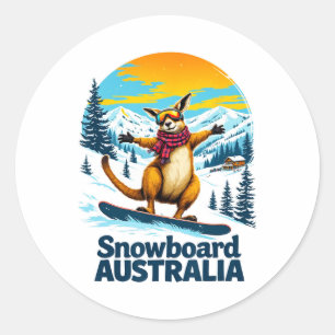 Adesivo Redondo Divertido Adorando Kangaroo Snowboard Na Austrália