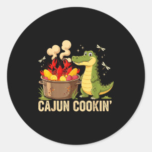 Adesivo Redondo Divertido Cajun Louisiana Cozido Jacaré Lagostim M