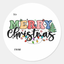 Adesivo Redondo Divertido, Colorido, Feliz Natal Adicione Nomes
