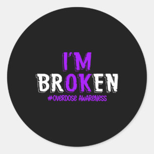 Adesivo Redondo Divertido Estou quebrado Sobredosagem Pruple Ribbo