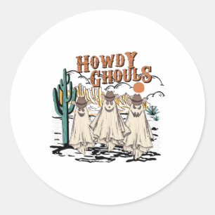 Adesivo Redondo Divertido Howdy Ghouls Western Halloween Fall Ghos