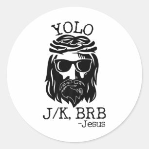 Adesivo Redondo Divertido Jesus Páscoa Yolo Jk Brb Texting