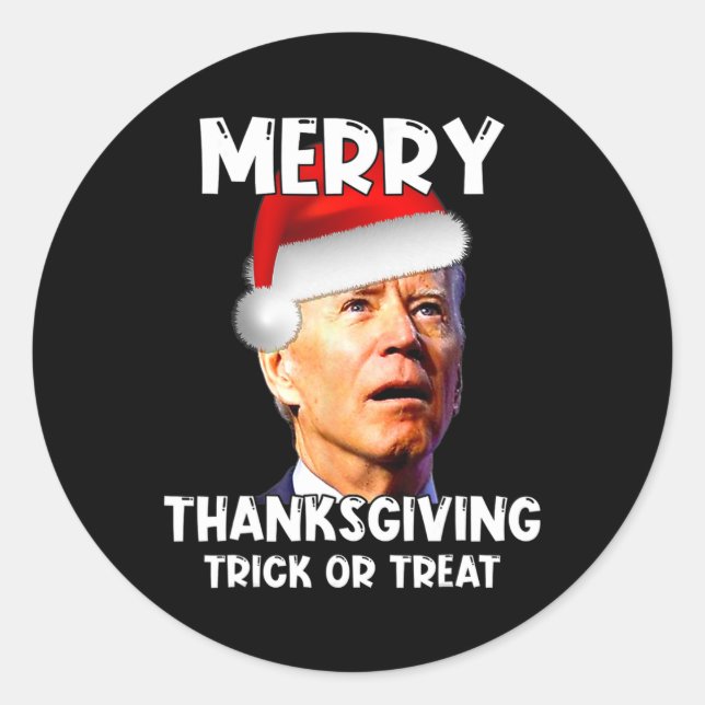 Adesivo Redondo Divertido Joe Biden Santa Hat Feliz Ação de Graças (Frente)