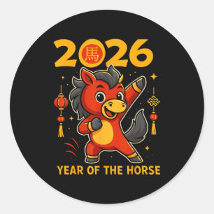 Adesivo Redondo Divertido Kawaii Lunar 2026 Ano do Cavalo Ano Novo