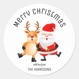 Adesivo Redondo Divertido Papais noeis animados Reindeer Natal