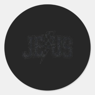Adesivo Redondo Divertido Retro Groovy Jesus Xadrezado Relâmpago 