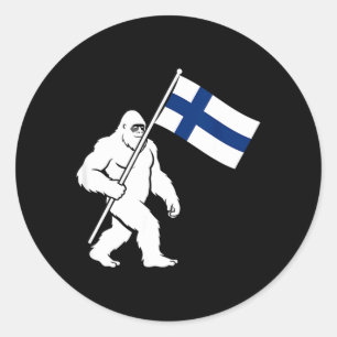 Adesivo Redondo Divertido Sasquatch Pé Grande Finlandês Carregando