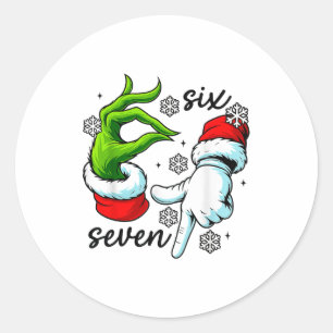 Adesivo Redondo Divertido Seis Sete 67 Meme 6 7 Natal Elfo Mão Men