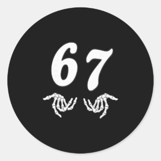 Adesivo Redondo Divertido Seis Sete 6 7 Meme 67 Mão de Esqueleto H