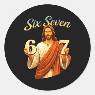 Adesivo Redondo Divertido Seis Sete 6 7 Meme Jesus Cristão Homens