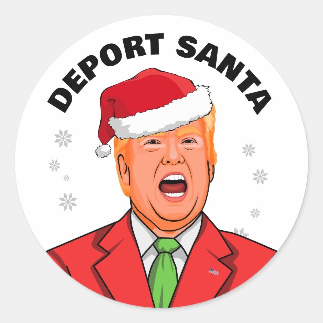 Adesivo Redondo Divertido Trump Natal Deportar Papai Noel (Frente)