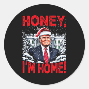 Adesivo Redondo Divertido Trump Xmas Querida Estou Em Casa Donald