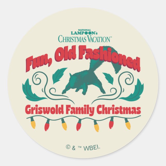 Adesivo Redondo Divertido, Velho Feliz Natal da Família Griswold (Frente)