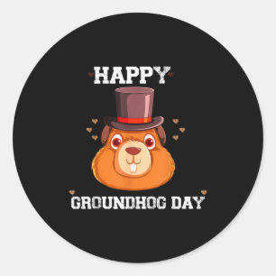 Adesivo Redondo Divertido Vintage Feliz Dia do Groundhog 2024 Cele