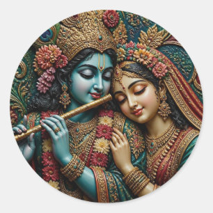 Adesivo Redondo Divino Krishna e Radha Arte Tradicional