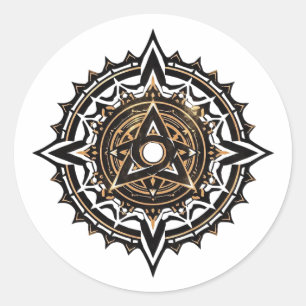 Adesivo Redondo Divino Sagrado Mandala - Preto e Dourado Trishul
