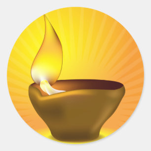 Adesivo Redondo Diwali Diya - lâmpada de óleo para a celebraçã