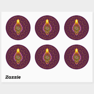 Adesivo Redondo Diwali Jeweled Diya Candle Design Mandala Purple