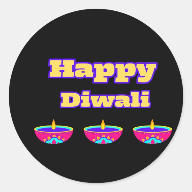 Adesivo Redondo Diwali Stickers (Happy Diwali) (Frente)