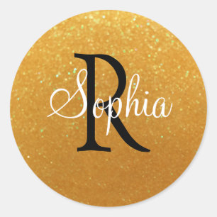 Adesivo Redondo DIY Name & Monogramas, Glitter Dourado