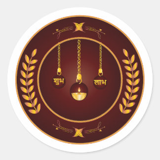 Adesivo Redondo Diya Dourado Shubh Labh