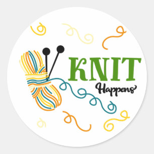 Adesivo Redondo Dizendo divertido de tricô Knit Happens - Artesãos
