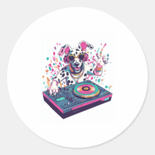 Adesivo Redondo DJ Dalmatian - Cão do Partido EDM Rave