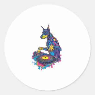 Adesivo Redondo DJ Doberman - Club Vibe Party Dog