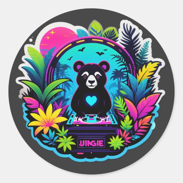 Adesivo Redondo DJ Panda da Selva Neon (Frente)