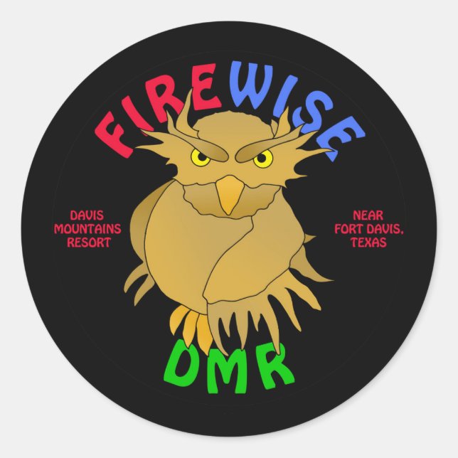 Adesivo Redondo DMR Firewise Owl Stickers & more (preto) (Frente)
