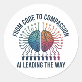 Adesivo Redondo Do Código à Compaixão - A IA lidera o caminho