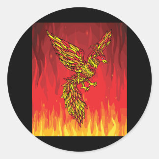 Adesivo Redondo Do Fogo E Chama O Pássaro Phoenix