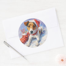 Adesivo Redondo do Jack Russell de Natal
