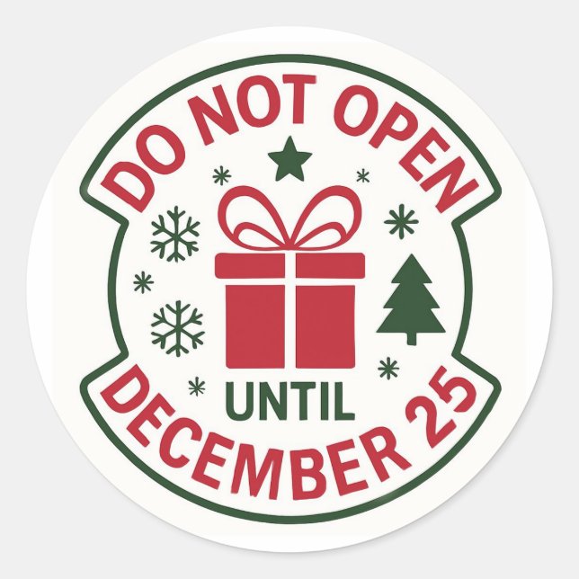 Adesivo Redondo "DO NOT OPEN UNTIL DECEMBER 25" Gift Sticker (Frente)