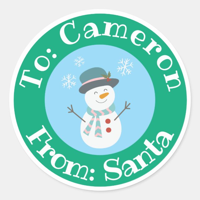 Adesivo Redondo Do Papai noel Sticker com Nome Personalizado Snowm (Frente)