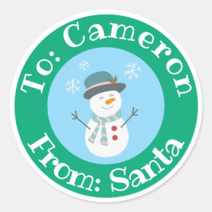 Adesivo Redondo Do Papai noel Sticker com Nome Personalizado Snowm