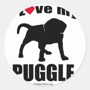 ADESIVO REDONDO DO "RAÇA CÃO" - PUGGLE - "EU AMO MEU PUGGLE "