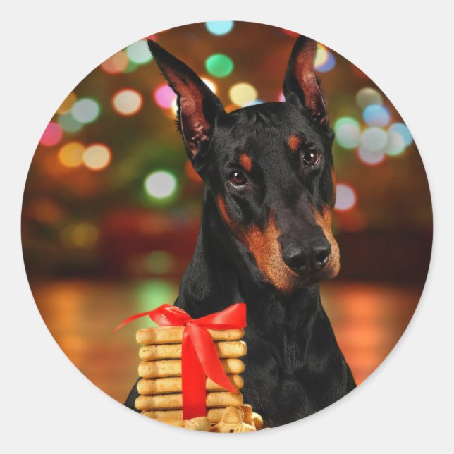 Adesivo Redondo Doberman Christmas (Frente)