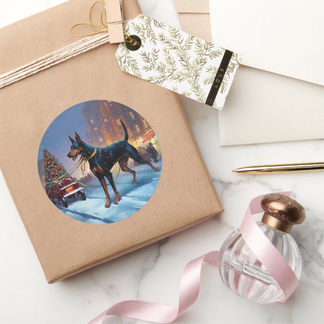 Adesivo Redondo Doberman Christmas Fesason Season (Presentear)