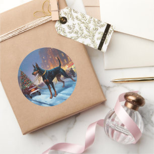 Adesivo Redondo Doberman Christmas Fesason Season